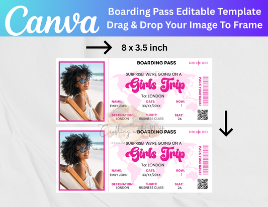 Editable Boarding Pass Template, Girl Trip Airline Ticket