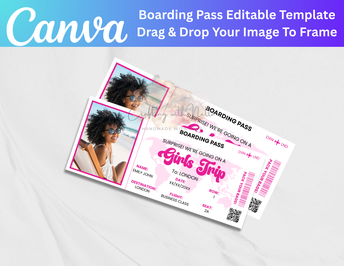 Editable Boarding Pass Template, Girl Trip Airline Ticket