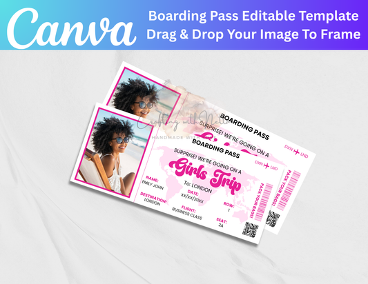 Editable Boarding Pass Template, Girl Trip Airline Ticket