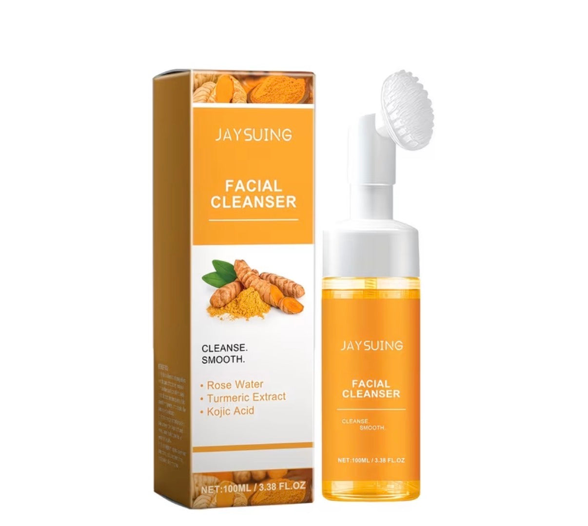 Turmeric Brightening Facial Cleanser with Brush Head – Kojic Acid & Rose Water | Deep Clean & Glow (3.38oz)