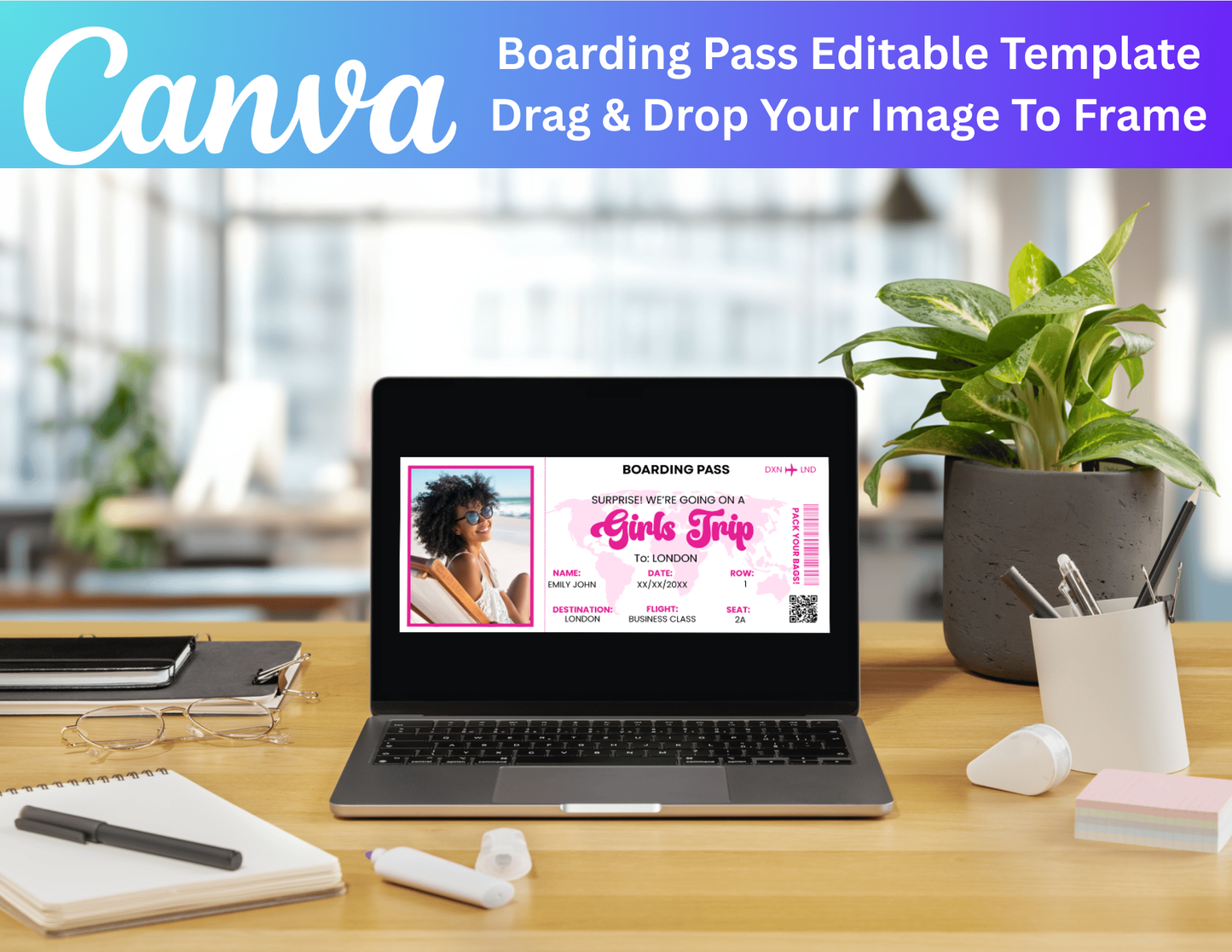 Editable Boarding Pass Template, Girl Trip Airline Ticket